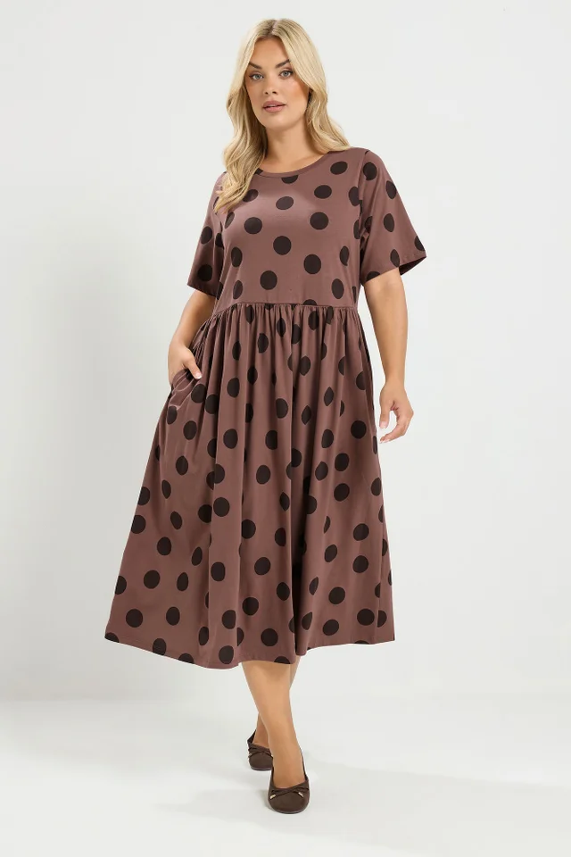 Yours Curve Mocha Brown Spot Dress
