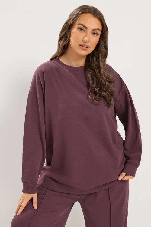 Yours Curve Burgundy Red Crew Neck Sweatshirt - 34-36 Image 1