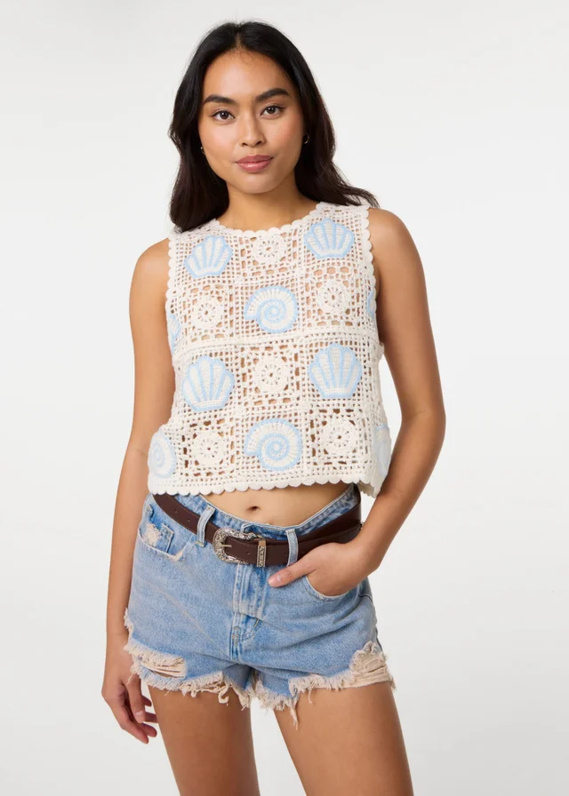 Pink Vanilla Stone Sea Shell Crochet Top
