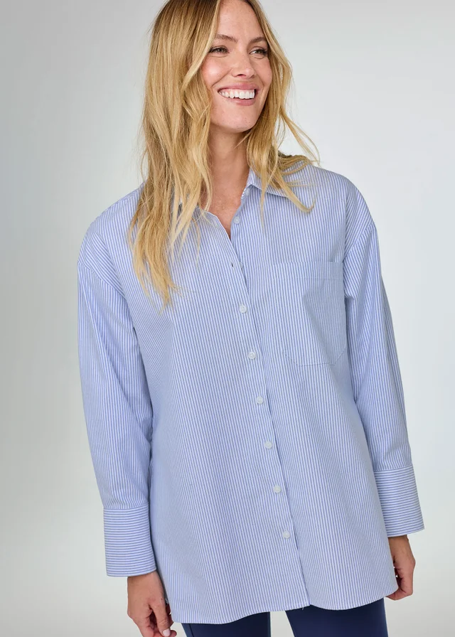 CT Active Pale Sky Oversized Long Sleeve Striped Oxford Shirt