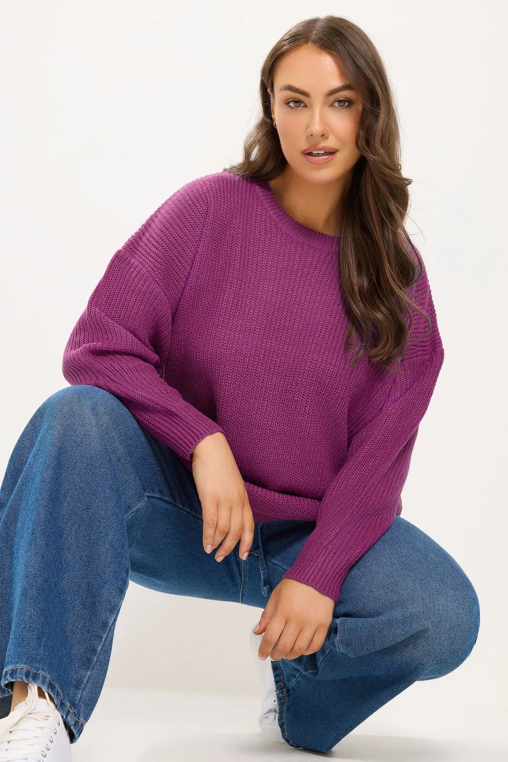 Yours Curve Pink Crew Neck Knitted Jumper - 26-28 Image 1