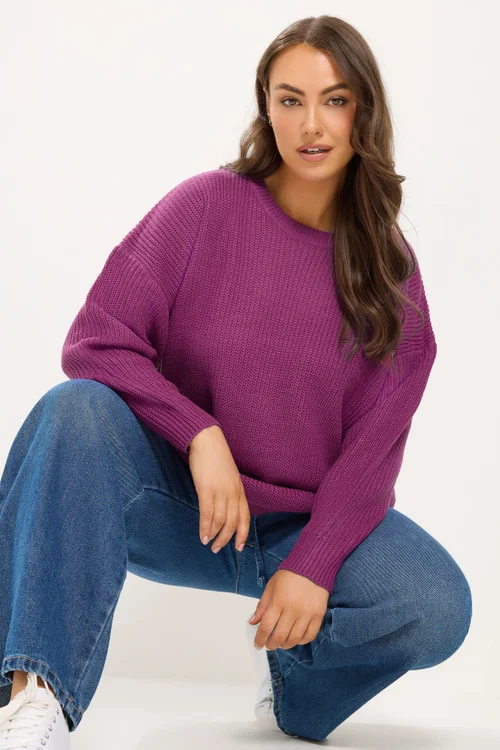 Yours Curve Pink Crew Neck Knitted Jumper - 26-28 Image 1