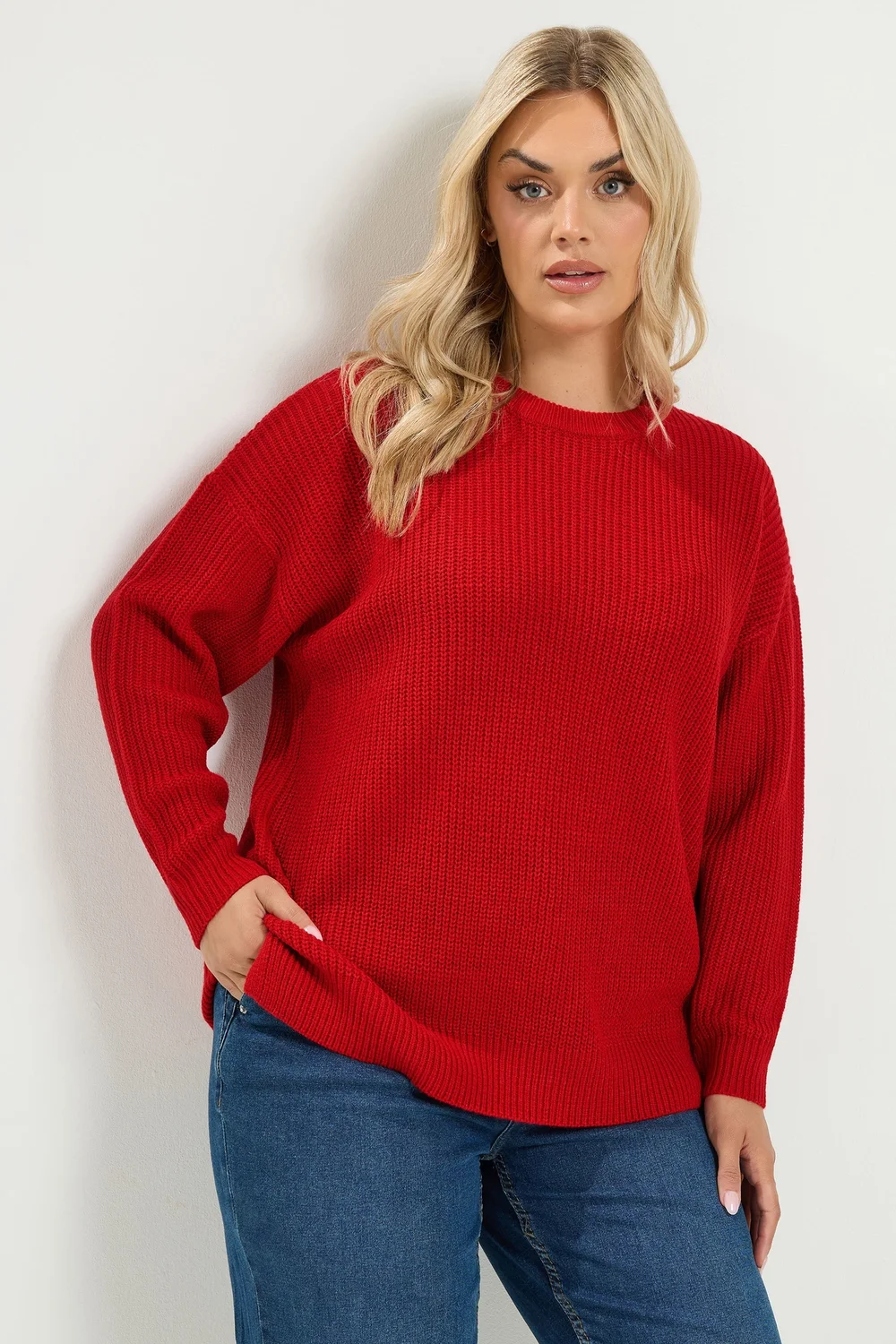 Yours Curve Red Crew Neck Knitted Jumper - 14-16 Image 2