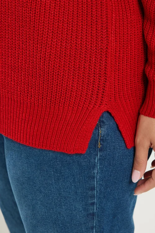 Yours Curve Red Crew Neck Knitted Jumper - 14-16 Image 5