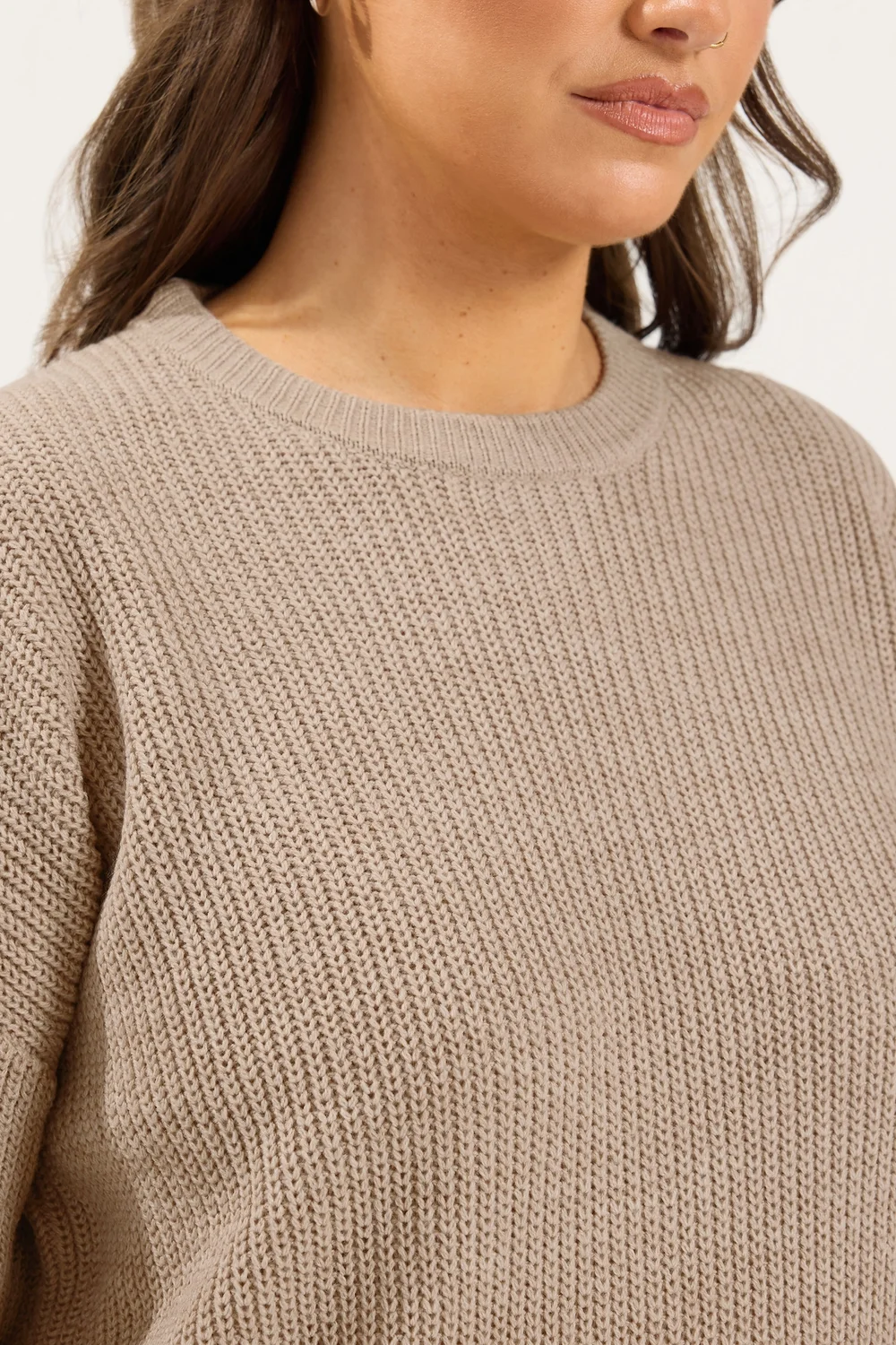 Yours Curve Natural Brown Crew Neck Knitted Jumper - 18-20 Image 4