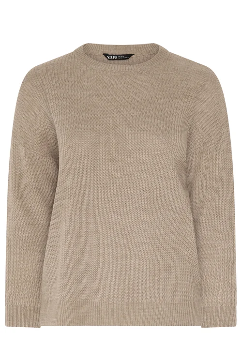 Yours Curve Natural Brown Crew Neck Knitted Jumper - 18-20 Image 5
