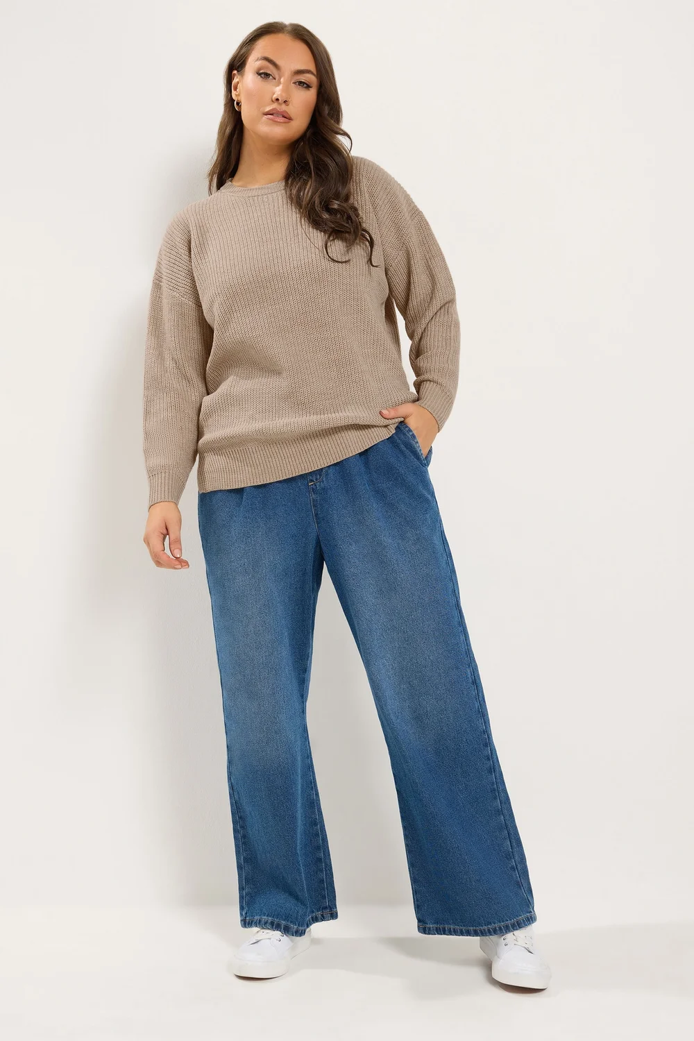 Yours Curve Natural Brown Crew Neck Knitted Jumper - 18-20 Image 2