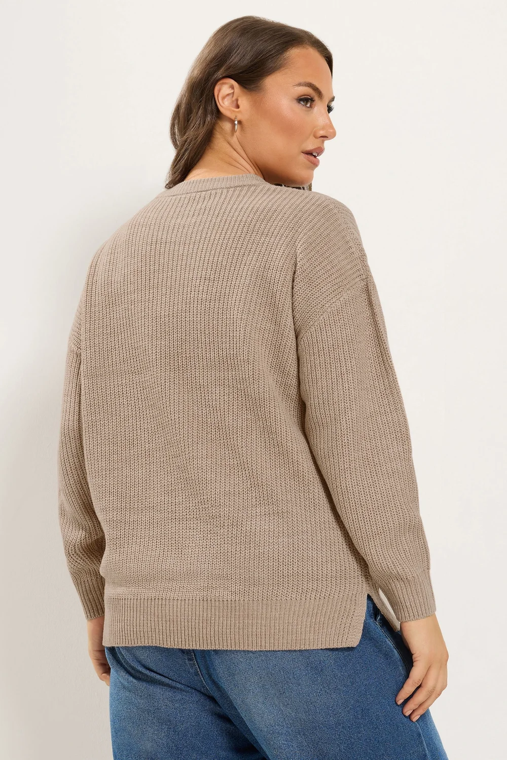 Yours Curve Natural Brown Crew Neck Knitted Jumper - 18-20 Image 3