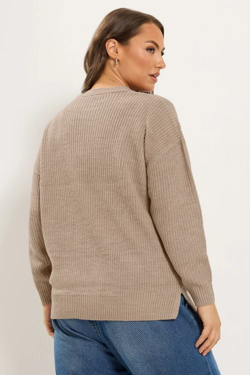 Yours Curve Natural Brown Crew Neck Knitted Jumper - 18-20 Image 3