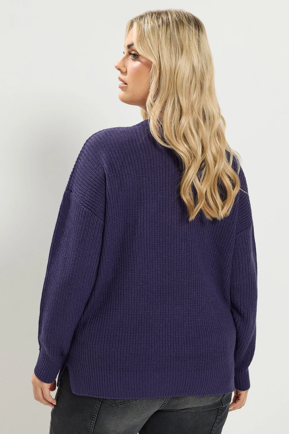Yours Curve Purple Crew-Neck Knitted Jumper - 14-16 Image 4