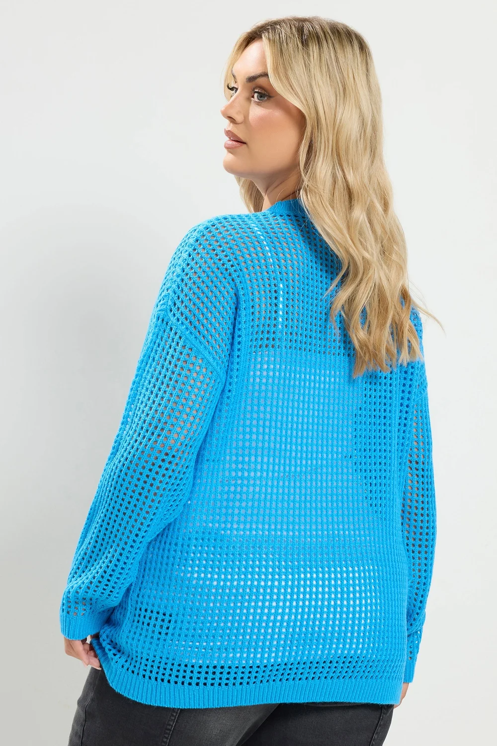 Yours Curve Blue Crochet Floral Knitted Jumper - 14-16 Image 3