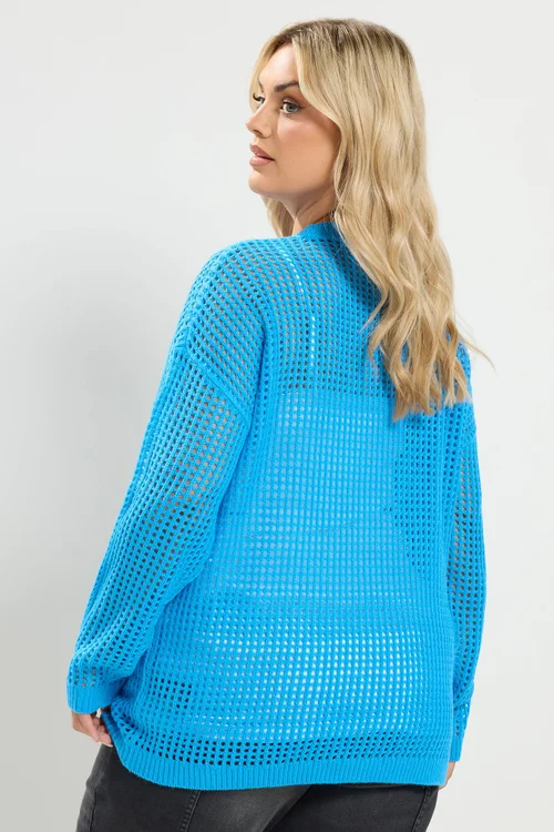Yours Curve Blue Crochet Floral Knitted Jumper - 14-16 Image 3