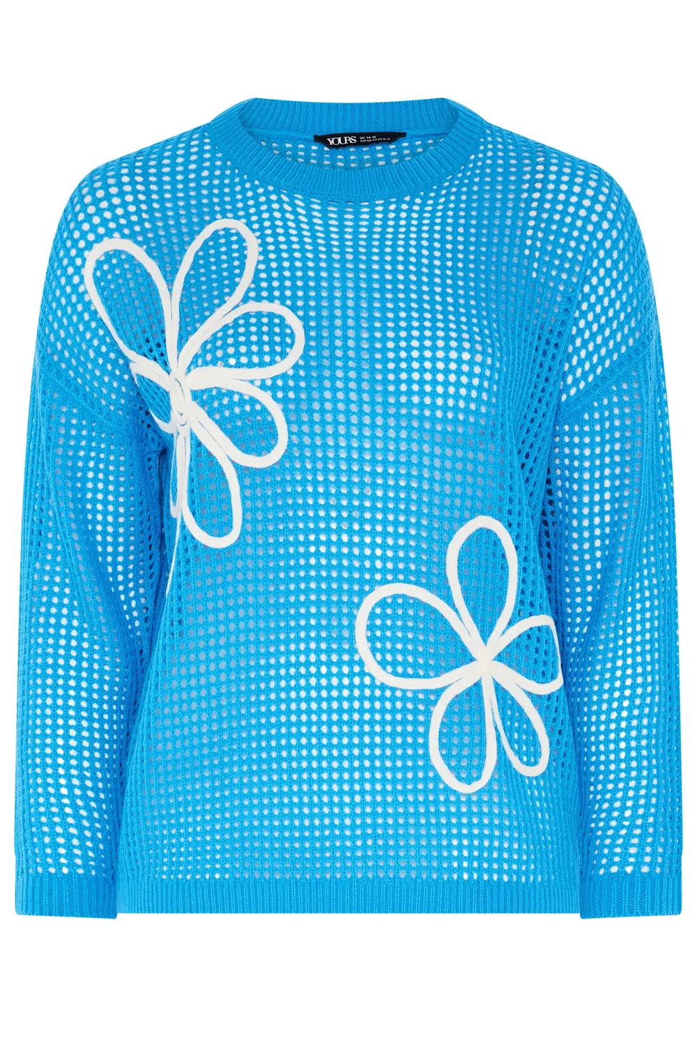 Yours Curve Blue Crochet Floral Knitted Jumper - 14-16 Image 5