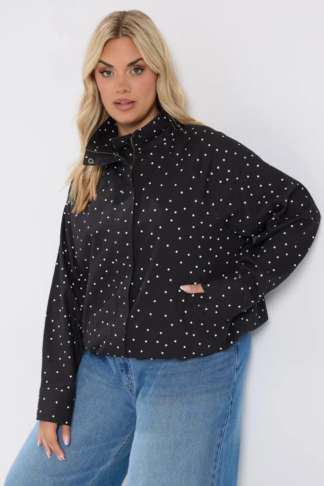 Yours Curve Black Polka Dot Bomber Jacket