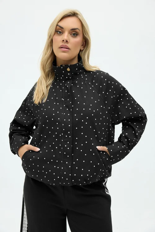 Yours Curve Black Polka Dot Bomber Jacket - 30-32 Image 1