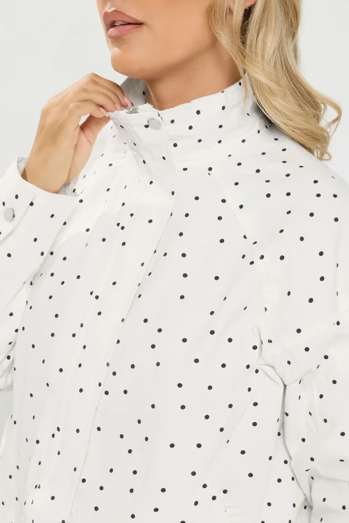 Yours Curve White Polka Dot Funnel Neck Bomber Jacket - 22-24 Image 4