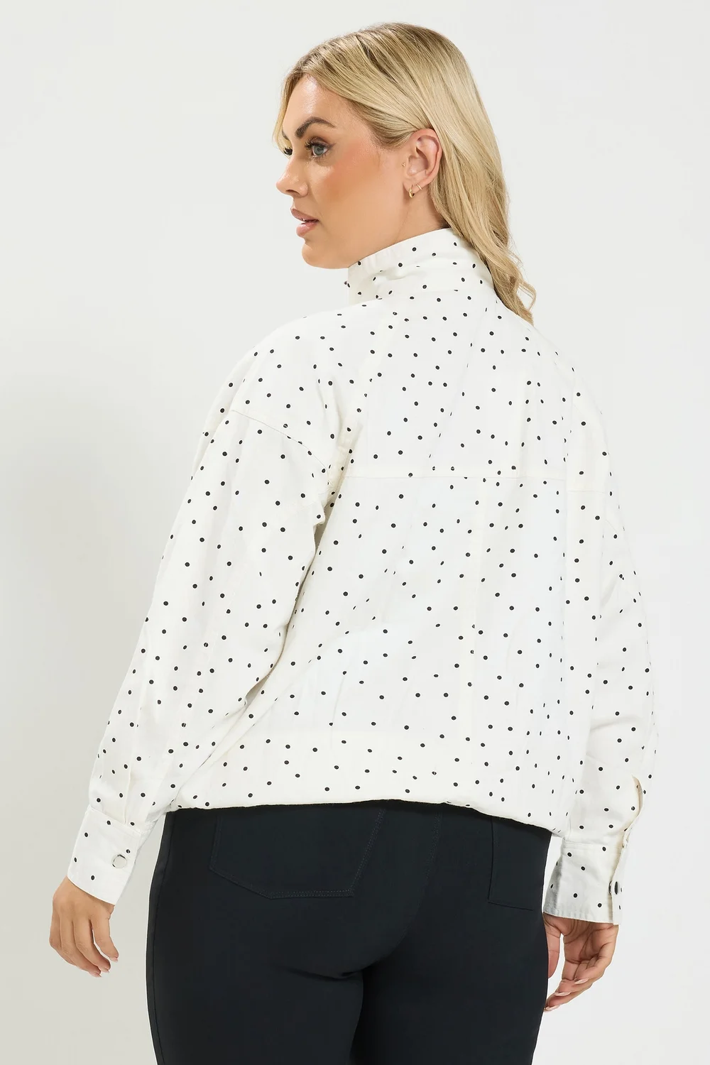 Yours Curve White Polka Dot Funnel Neck Bomber Jacket - 22-24 Image 3