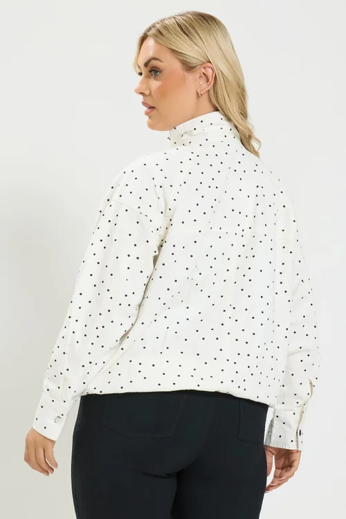 Yours Curve White Polka Dot Funnel Neck Bomber Jacket - 22-24 Image 3
