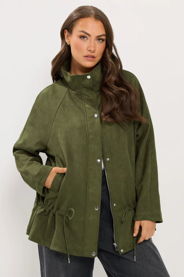 Yours Curve Khaki Green Suedette Draw Cord Jacket