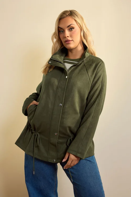 Yours Curve Khaki Green Suedette Draw Cord Jacket - 12 Image 1