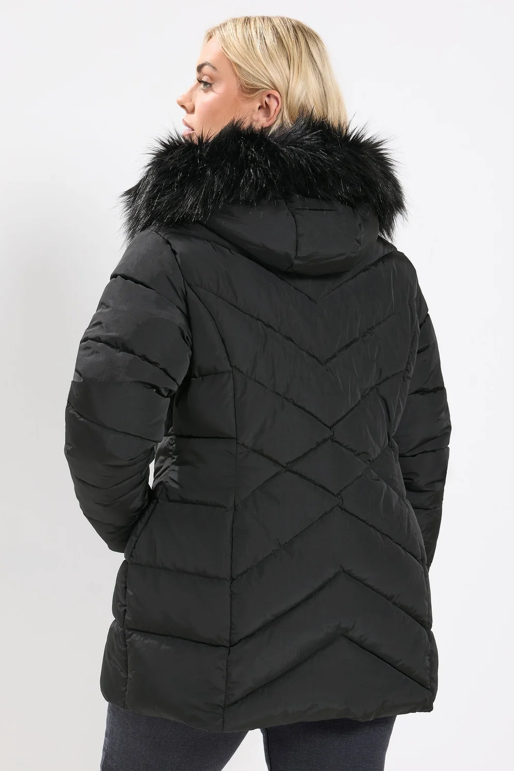 Yours Curve Black Short Padded Coat - 26-28 Image 3