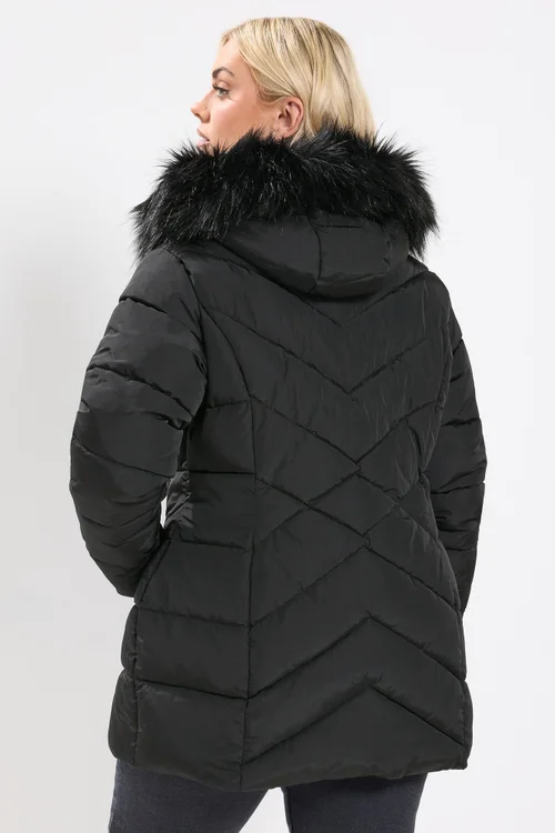 Yours Curve Black Short Padded Coat - 26-28 Image 3