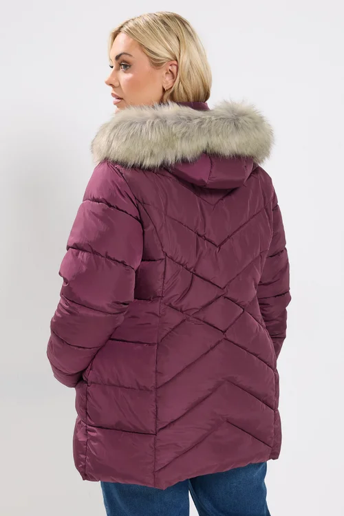 Yours Curve Burgundy Red Short Padded Coat - 34-36 Image 3