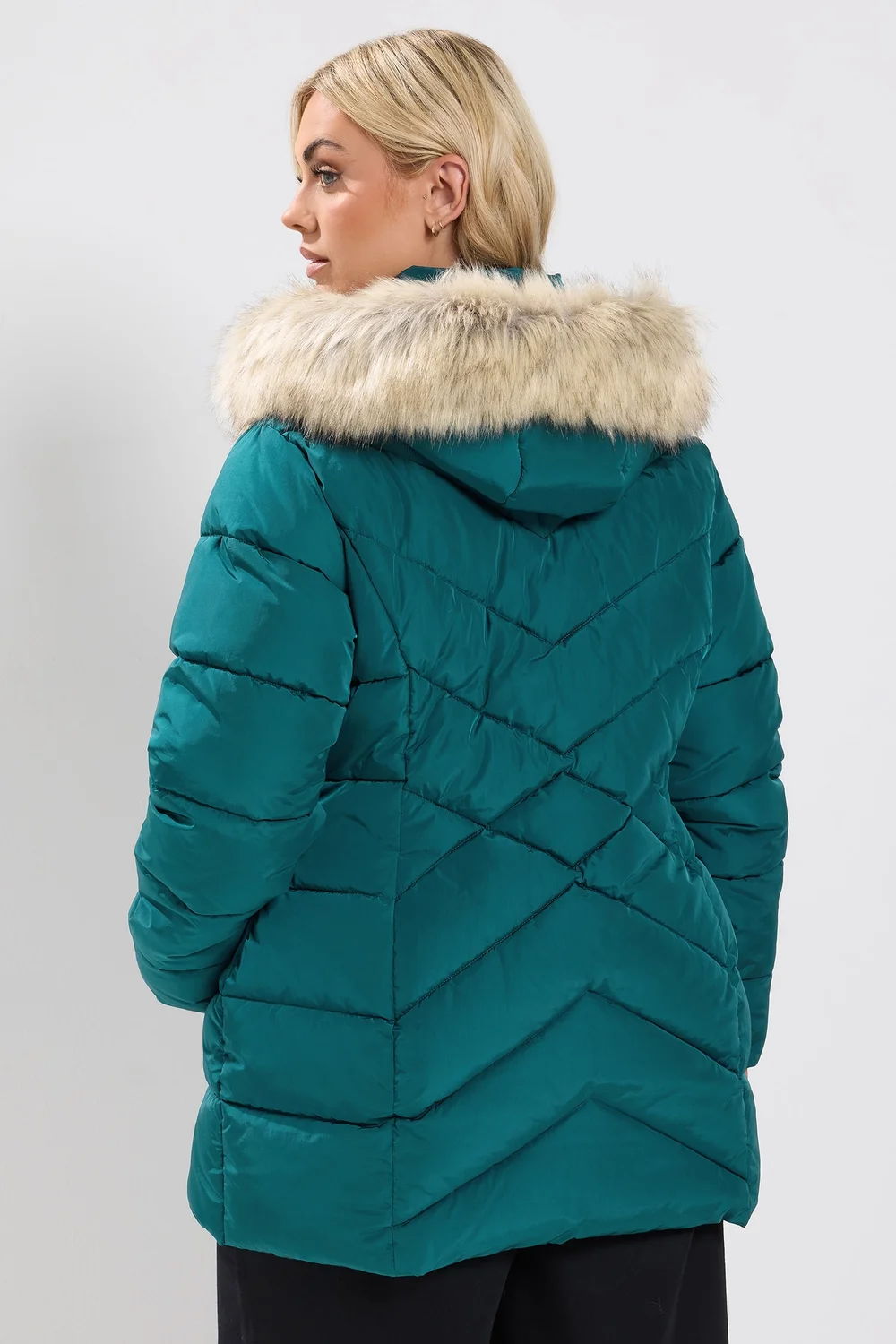 Yours Curve Teal Green Short Padded Coat - 22-24 Image 3