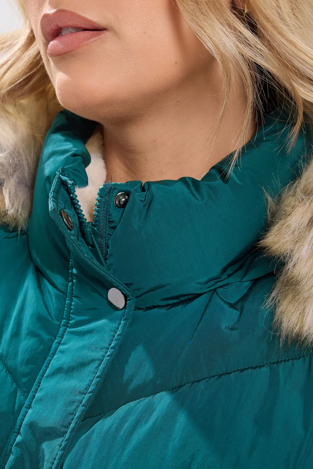 Yours Curve Teal Green Short Padded Coat - 22-24 Image 4