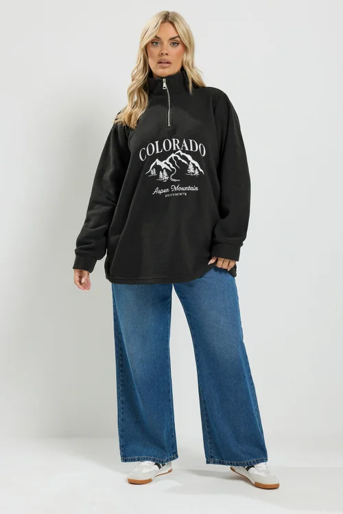 Yours Curve Black 'Colorado' Quarter Zip Fleece - 16 Image 3