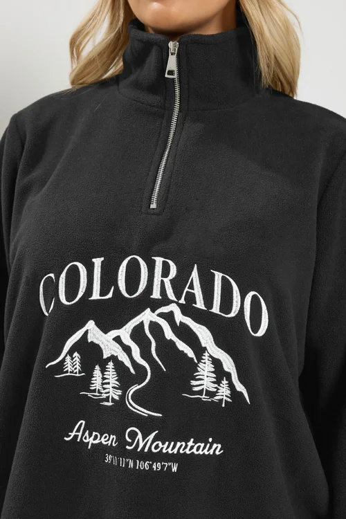 Yours Curve Black 'Colorado' Quarter Zip Fleece - 16 Image 5