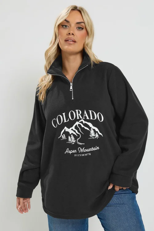 Yours Curve Black 'Colorado' Quarter Zip Fleece - 16 Image 1