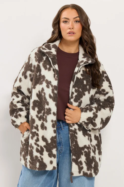 Yours Curve White Dalmatian Print Zip Through Fleece - 26-28 Image 1