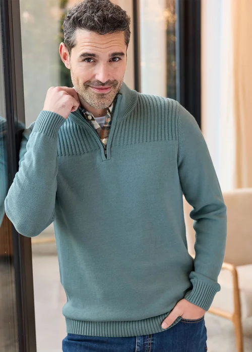 Cotton Traders Ice Blue Half Zip Mock Shirt Jumper - M Image 2