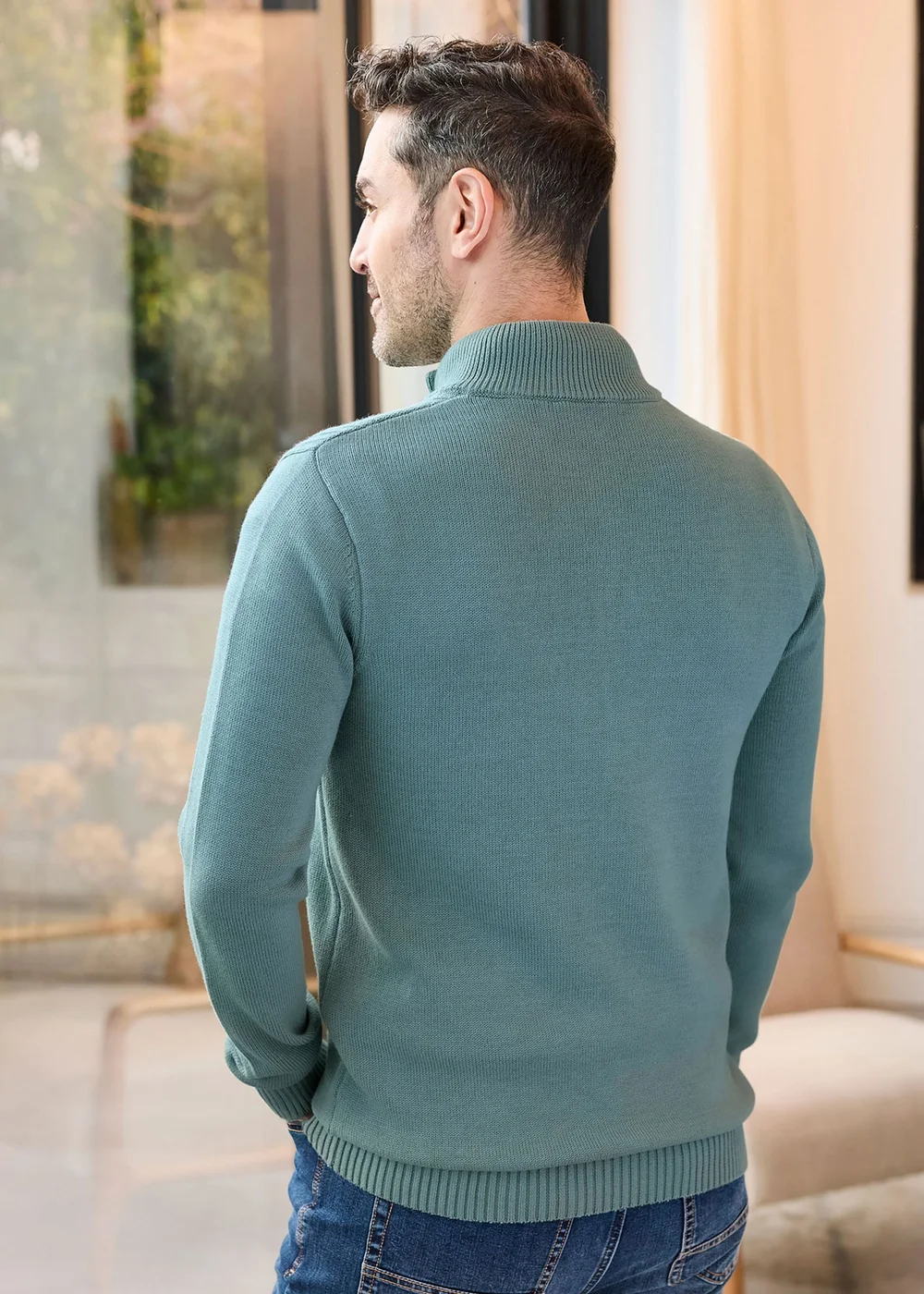 Cotton Traders Ice Blue Half Zip Mock Shirt Jumper - M Image 3