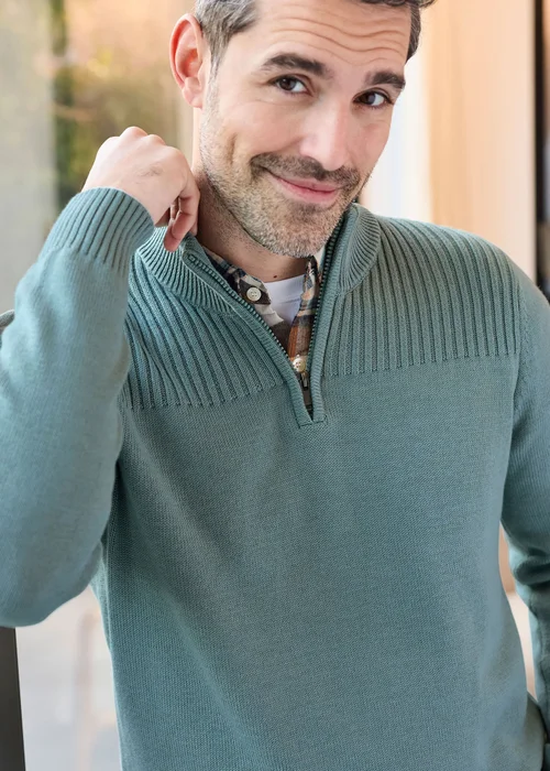 Cotton Traders Ice Blue Half Zip Mock Shirt Jumper - M Image 4