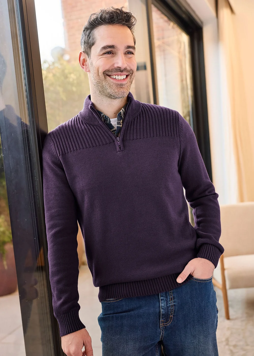 Cotton Traders Blackcurrant Half Zip Mock Shirt Jumper - 3XL Image 2