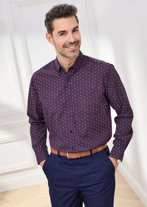 Cotton Traders Blackcurrant Long Sleeve Easy-care Shirt - 5XL Image 2