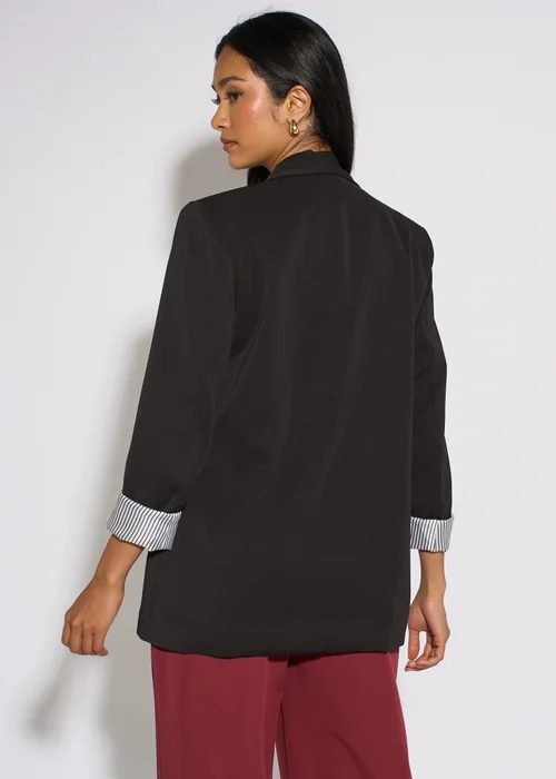 Gini London Black Contrast Sleeve Edge To Edge Blazer - 12 Image 2