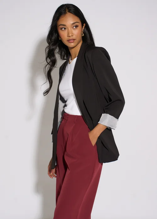 Gini London Black Contrast Sleeve Edge To Edge Blazer - 12 Image 3