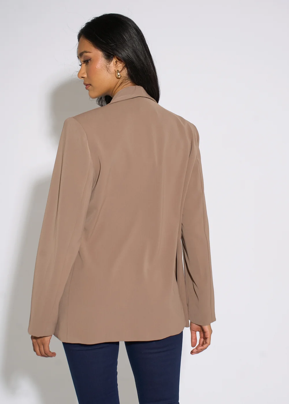 Gini London Mocha Contrast Sleeve Edge To Edge Blazer - 10 Image 2