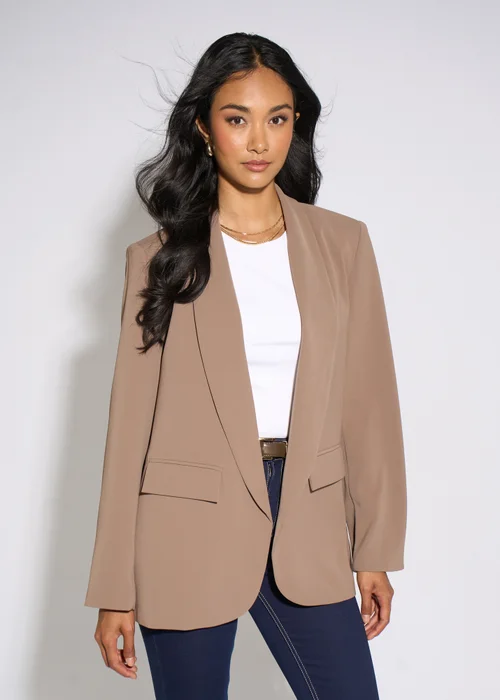 Gini London Mocha Contrast Sleeve Edge To Edge Blazer - 10 Image 4
