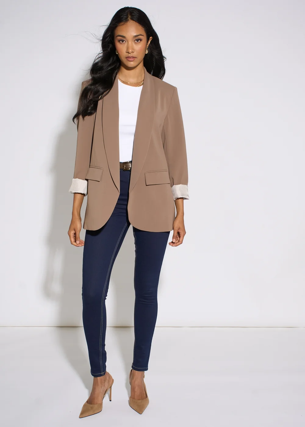 Gini London Mocha Contrast Sleeve Edge To Edge Blazer - 10 Image 1