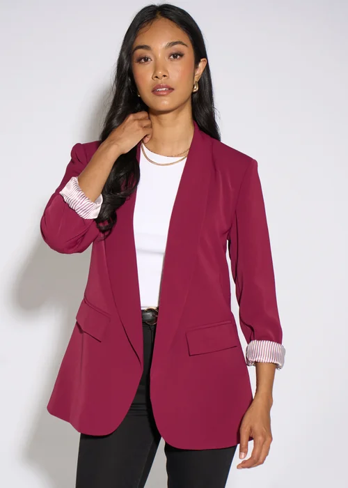 Gini London Mulberry Contrast Sleeve Edge To Edge Blazer - 14 Image 3