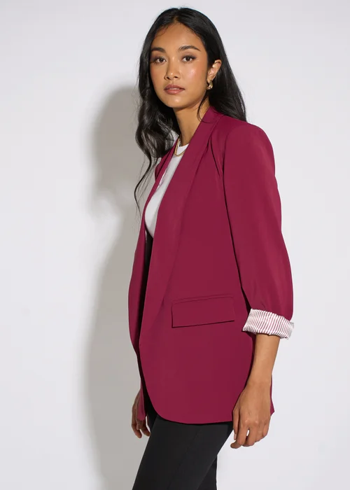 Gini London Mulberry Contrast Sleeve Edge To Edge Blazer - 14 Image 4