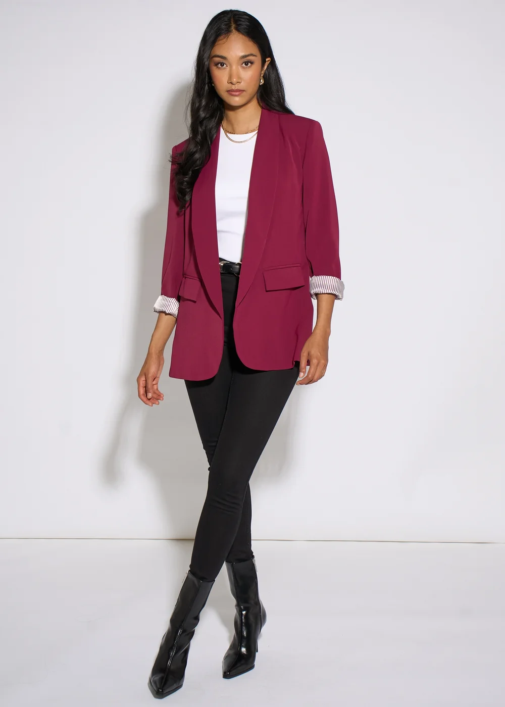 Gini London Mulberry Contrast Sleeve Edge To Edge Blazer - 14 Image 1
