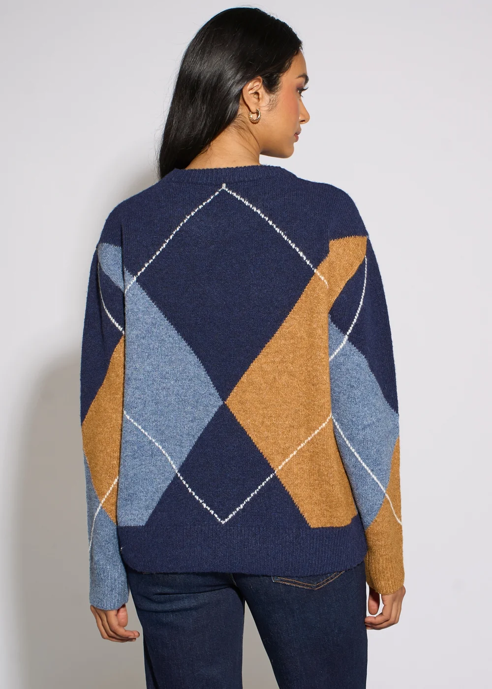 Gini London Navy Argyle Long Sleeves Jumper - L/XL Image 2