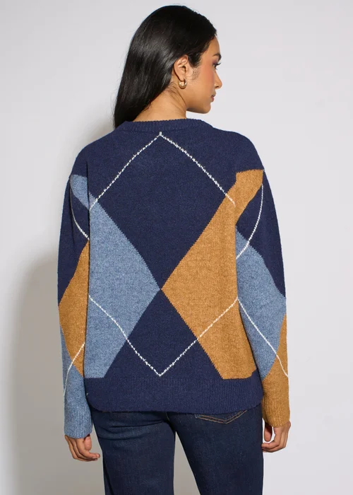 Gini London Navy Argyle Long Sleeves Jumper - L/XL Image 2