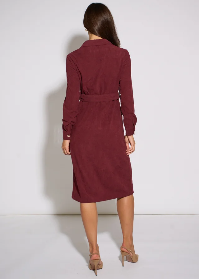 Gini London Mulberry Cord Belted Longline Shirt Dress