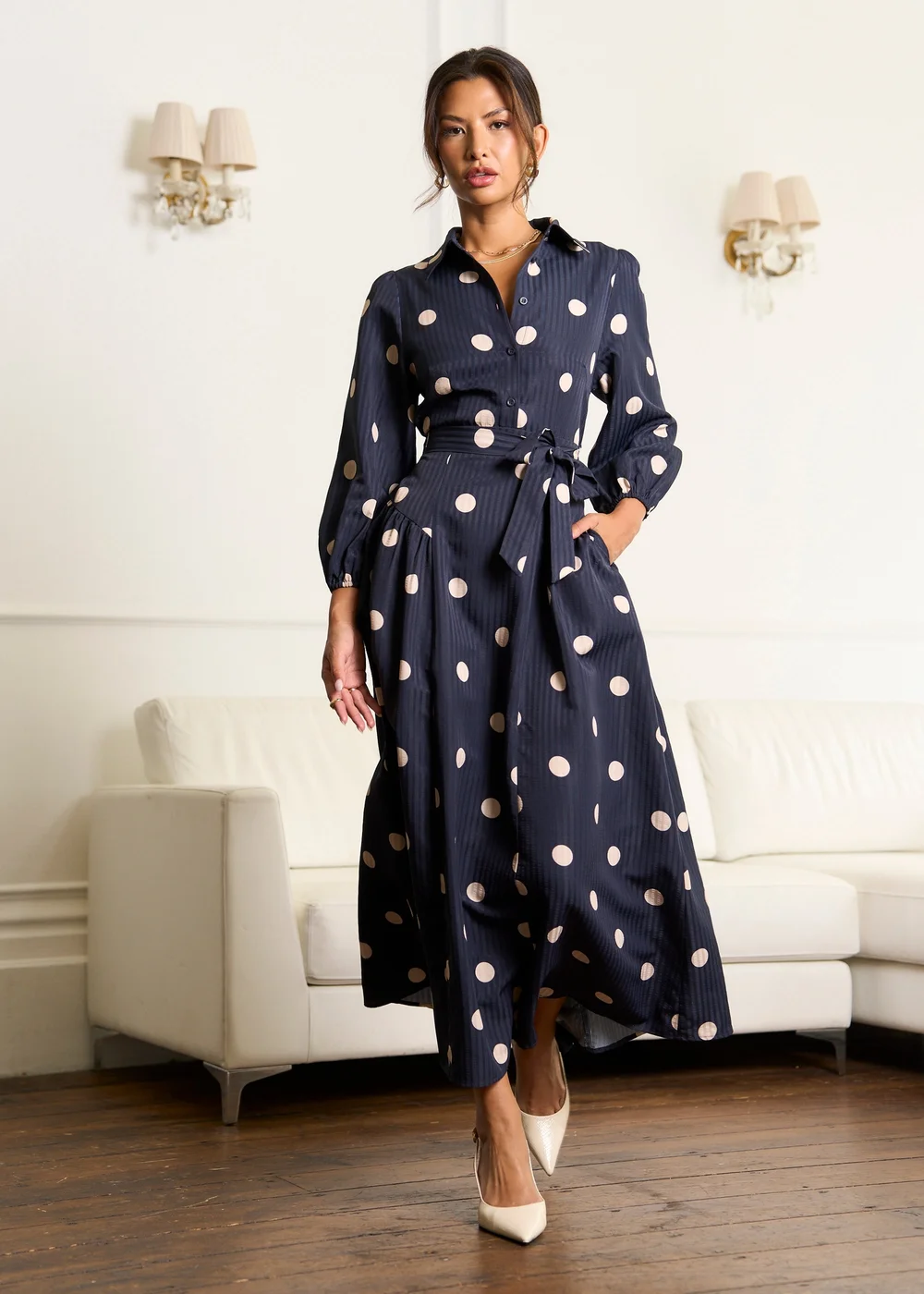 Gini London Navy Spot Jacquard Fit And Flare Dress - 12 Image 1